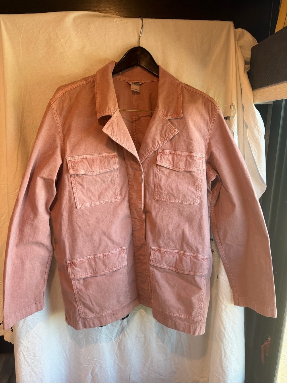 Duluth Trading Utility Field Jacket L Pink Cotton Stretch 4 Pocket Workwear
